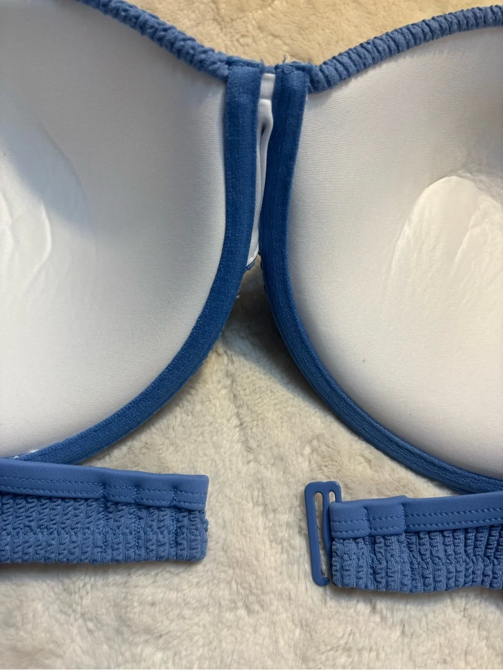 NWT PINK Victoria's Secret Bikini Top L-DD Blue Crinkle TexturePushup Underwire